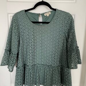 Green Bell Sleeve Peplum Blouse